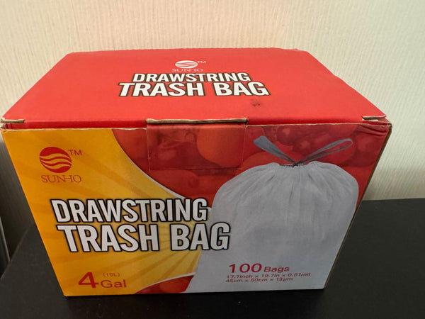 DRAWSTRING Garbage Bags one box,  45 x 50cm, 4GAL, 0.51mil, 100count